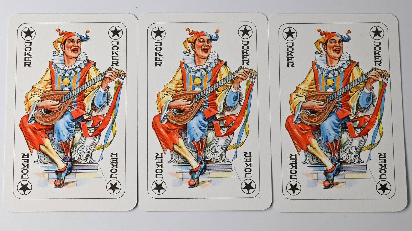 Vintage Playing Cards in Wooden Box, Altenburg DDR, Double Deck with 6 Jokers, Rummy, Canasta, Poker, Bridge, One of a Kind – 1970s