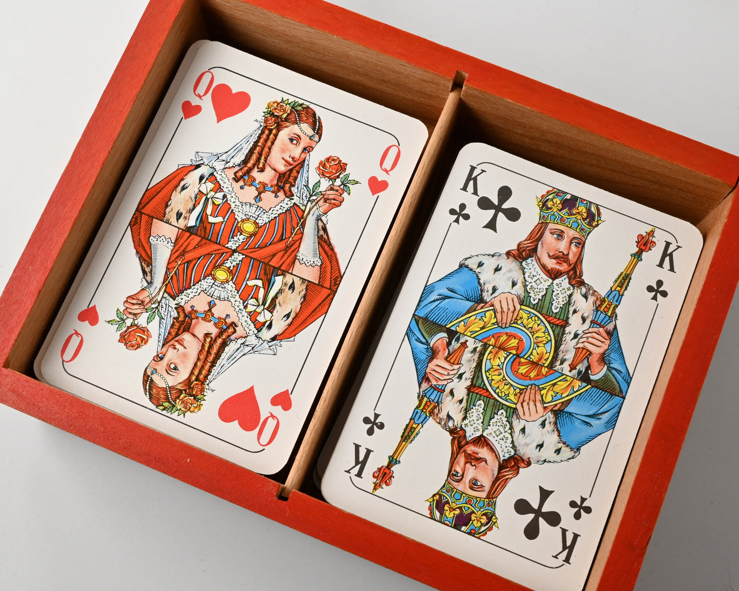 Vintage Playing Cards in Wooden Box, Altenburg DDR, Double Deck with 6 Jokers, Rummy, Canasta, Poker, Bridge, One of a Kind – 1970s