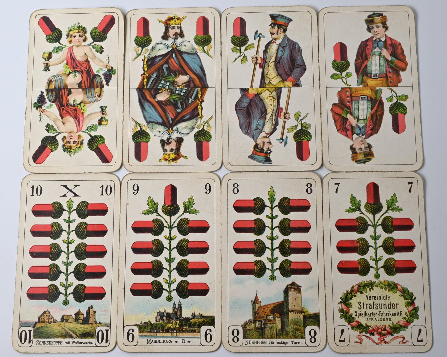 Vintage Skat Deck – Prussian Pattern, Vereinigte Stralsunder Playing Card Factories, with Metal Card Press, One-of-a-Kind Set – 1920s
