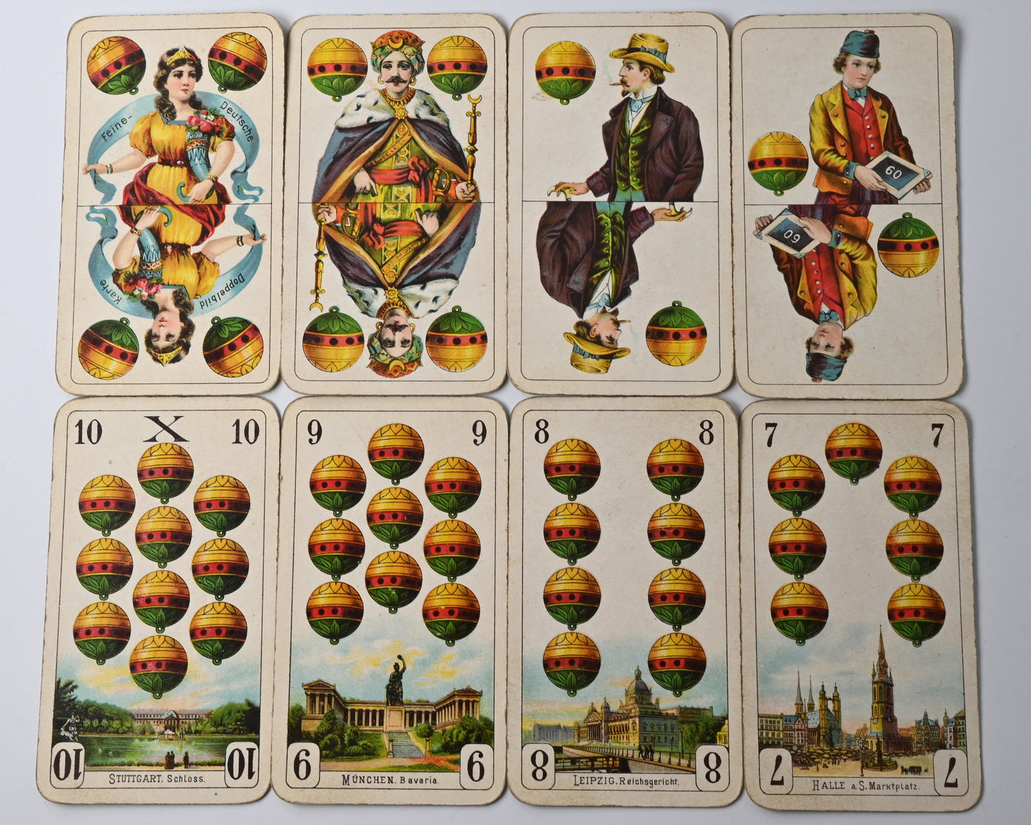 Vintage Skat Deck – Prussian Pattern, Vereinigte Stralsunder Playing Card Factories, with Metal Card Press, One-of-a-Kind Set – 1920s