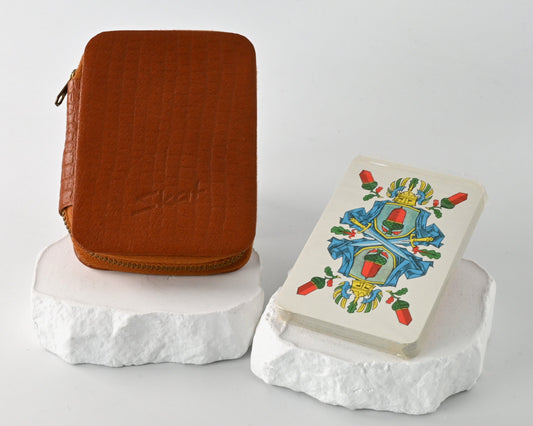 Skatspiel DDR, Altenburger Spielkarten, Etui aus Echtleder, deutsches Blatt, Einzelstück, 1980er Jahre