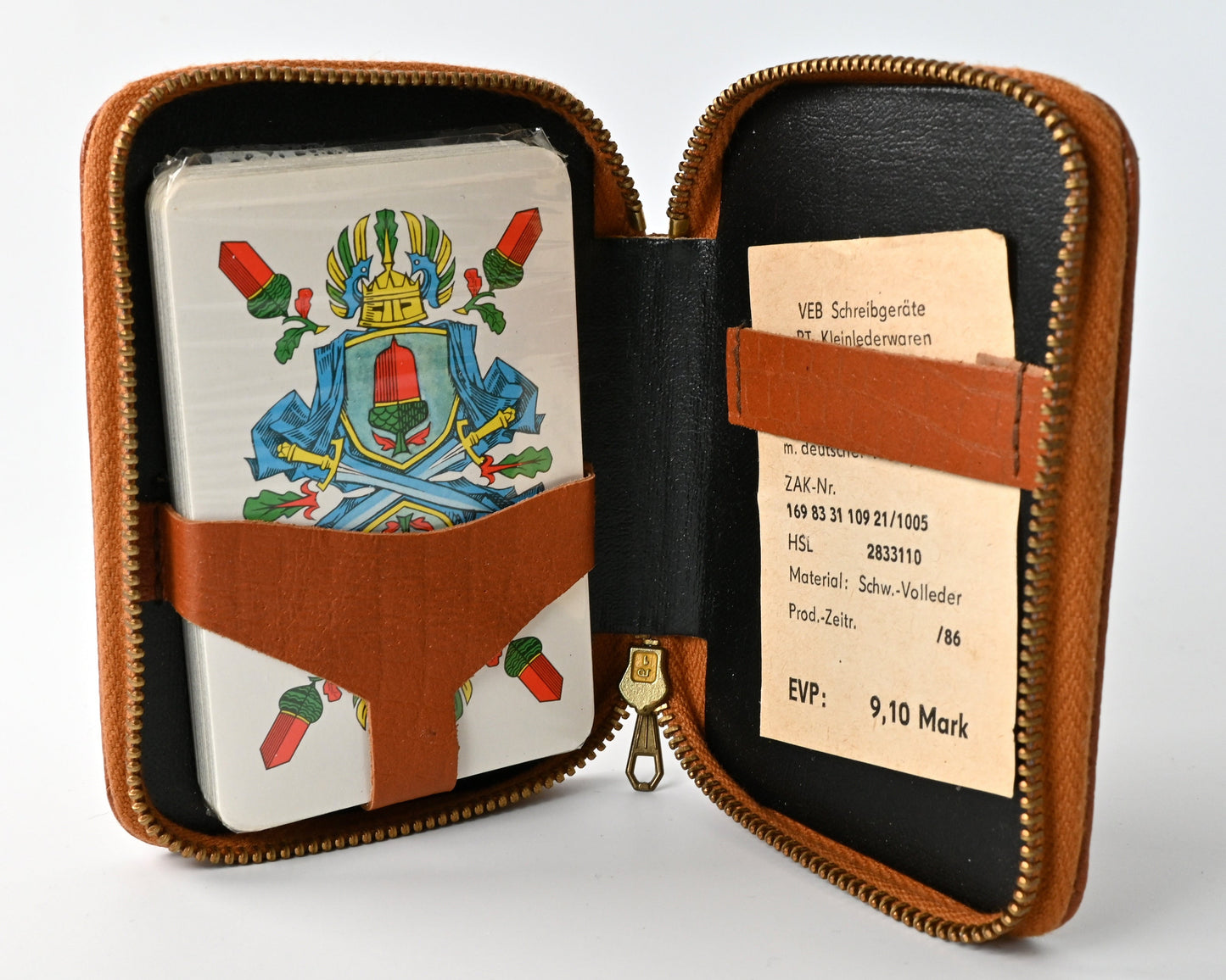 Skat Playing Cards DDR, Altenburg Playing Cards, Leather Case, German Pattern, Single Piece – 1980s