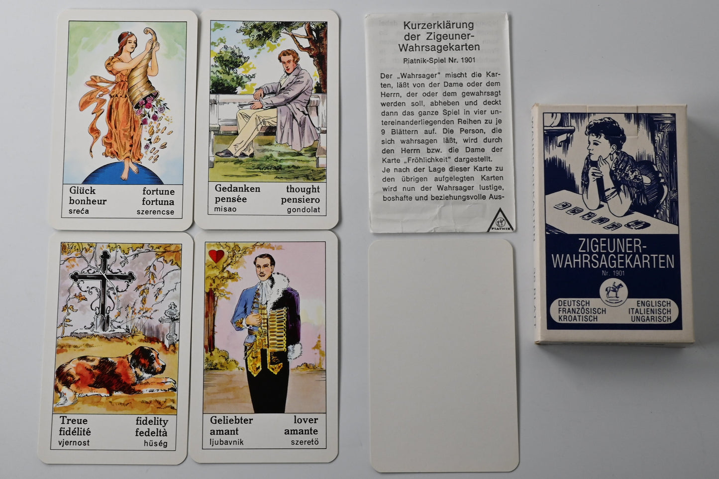 Vintage Wahrsagekarten, Piatnik Wien Nr. 1901, Orakeldeck mit Anleitung, ungespielt, neuwertig, Einzelstück, 1980er Jahre
