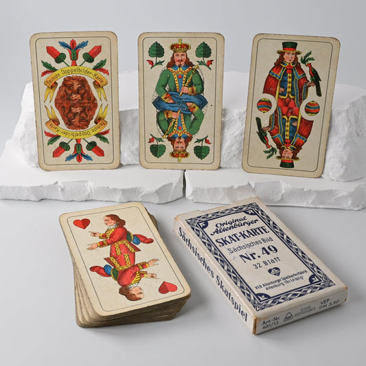 Skatspiel DDR– VEB Altenburger Spielkartenfabrik, Skat Karte Nr. 49, sächsisches Bild, Einzelstück – 1960er Jahre