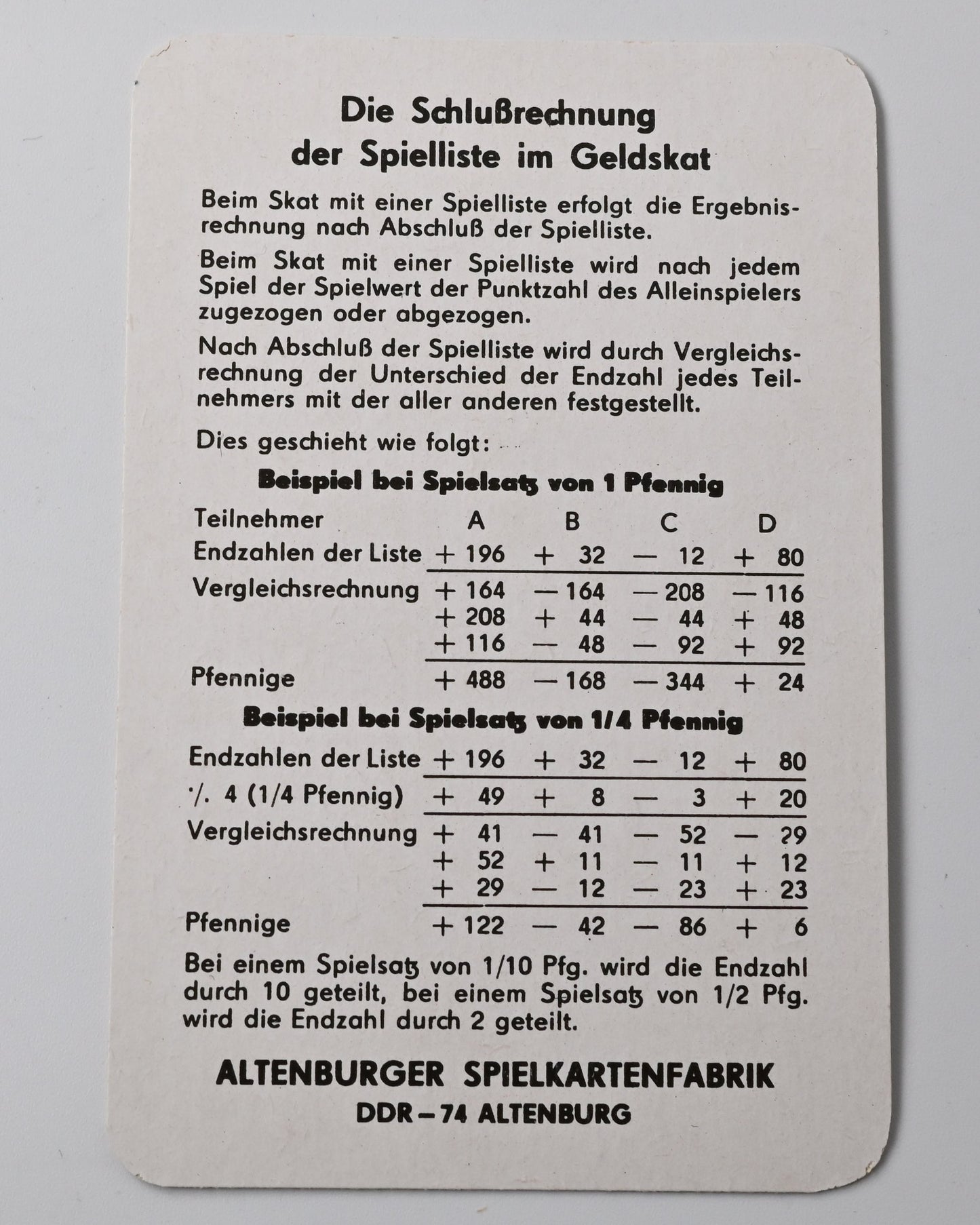 Skat Playing Cards – Altenburg Playing Card Factory DDR, Design 9R, French Suit, Vintage Deck – 1970s