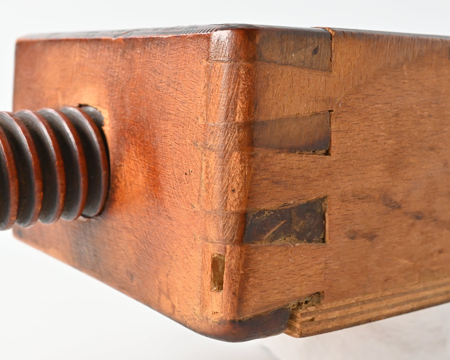 Spielkartenpresse aus Holz – handgefertigte Spindelpresse, inklusive Pressbrettchen – ca. 1890er Jahre