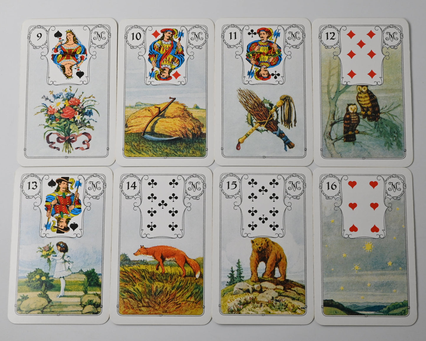 Vintage Lenormand Wahrsagekarten mit traditionellen Spielkartenmotiven, klassisches Zukunftsorakel, J. M. Müller Cie, Einzelstück, 1970er Jahre