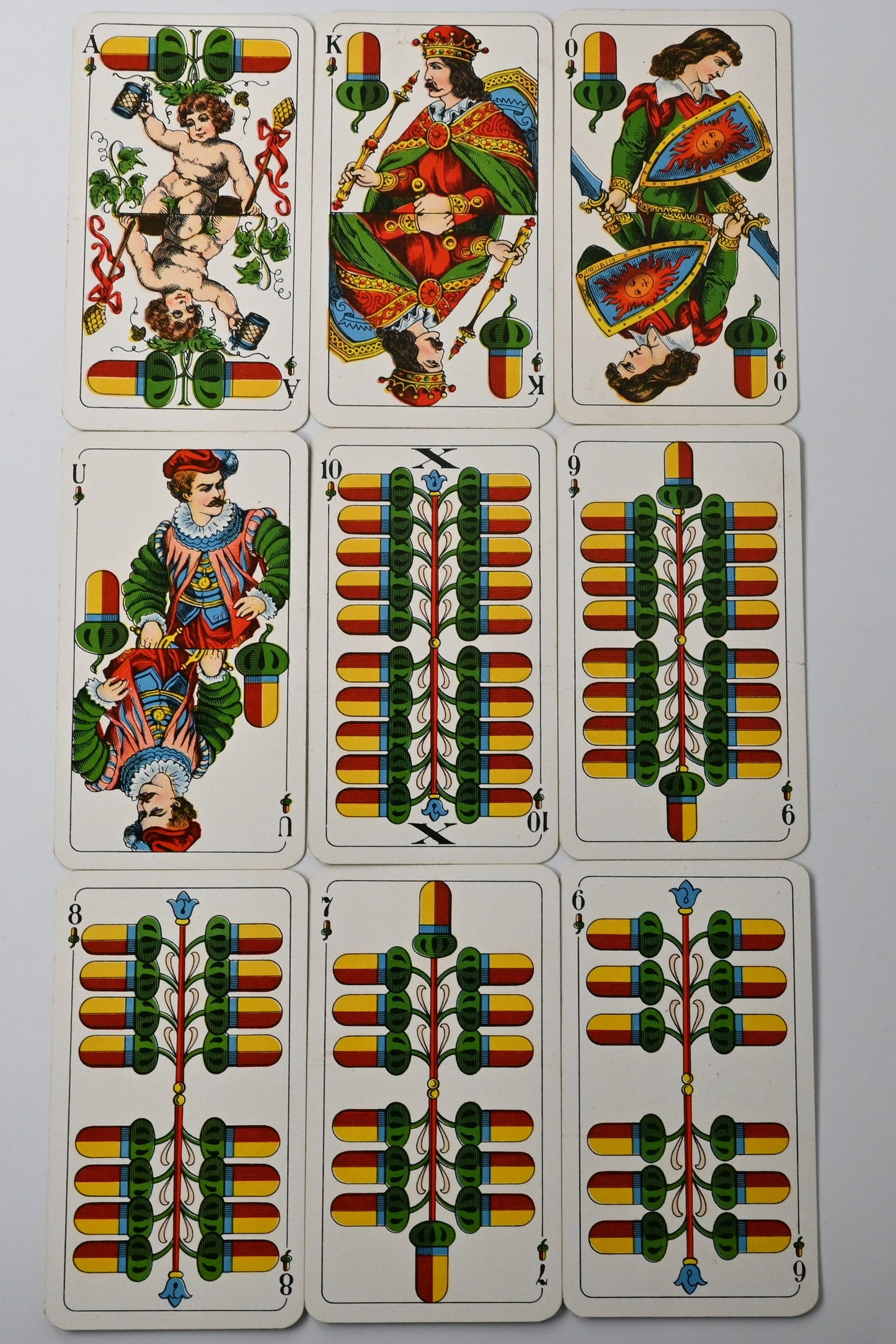 Tarock Kartenspiel, Altenburger Spielkarten, bayerisches Doppelbild, deutsches Blatt, für Tarock und Schafkopf, 1940er Jahre