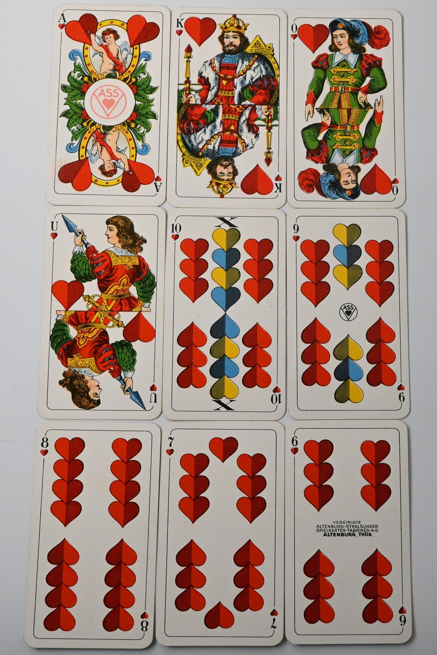 Tarock Kartenspiel, Altenburger Spielkarten, bayerisches Doppelbild, deutsches Blatt, für Tarock und Schafkopf, 1940er Jahre