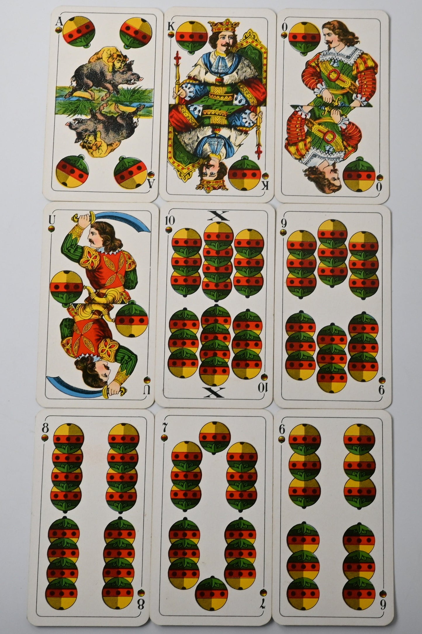 Tarock Kartenspiel, Altenburger Spielkarten, bayerisches Doppelbild, deutsches Blatt, für Tarock und Schafkopf, 1940er Jahre