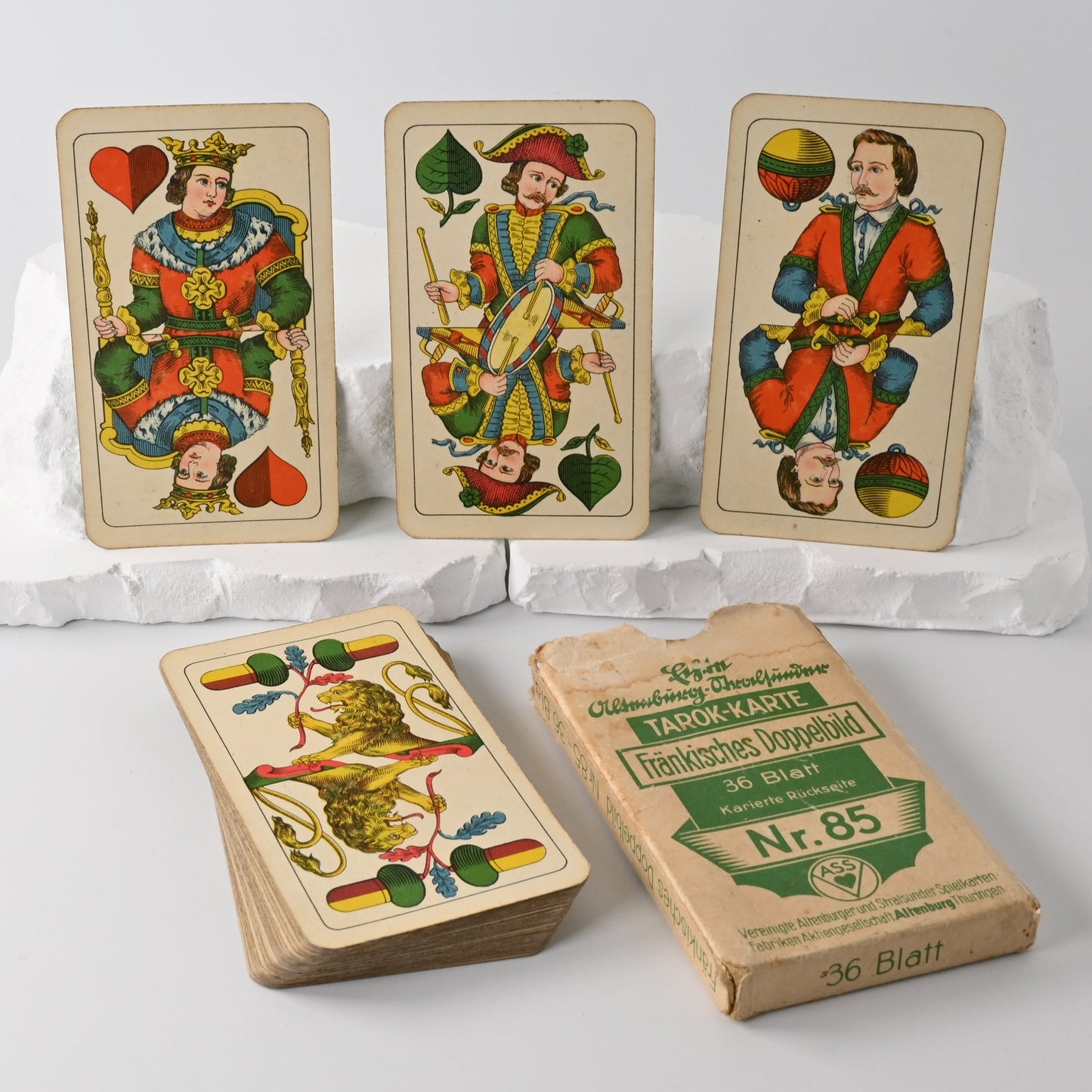 Tarok Karte Nr. 85 – ASS Altenburg, Fränkisches Doppelbild, deutsches Blatt für Tarock und Schafkopf, Einzelstück – 1940er Jahre