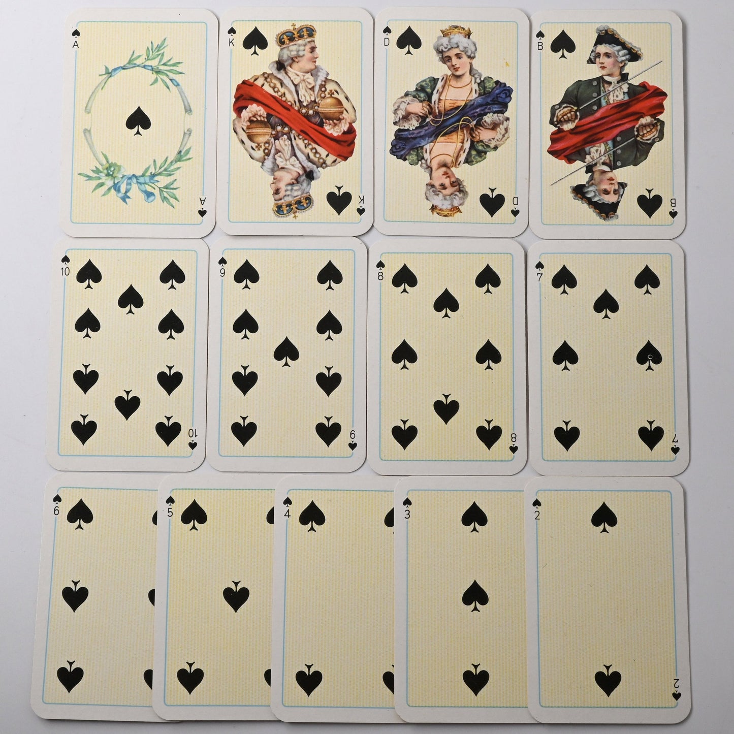 Patience Kartenspiel, VEB Altenburger Spielkarten, Rokoko Bildkarten, französisches Blatt, Einzelstück, 1960er Jahre