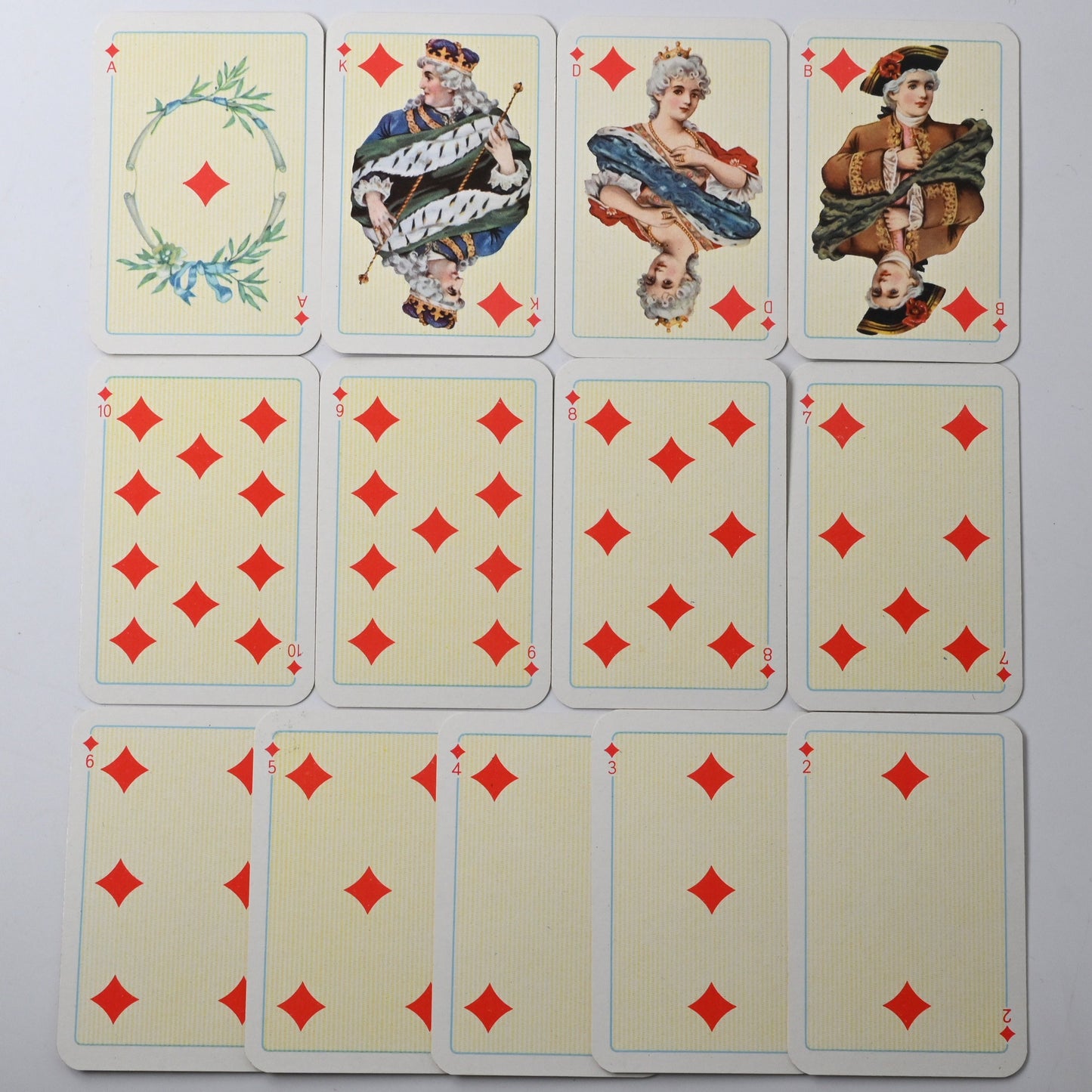 Patience Kartenspiel, VEB Altenburger Spielkarten, Rokoko Bildkarten, französisches Blatt, Einzelstück, 1960er Jahre
