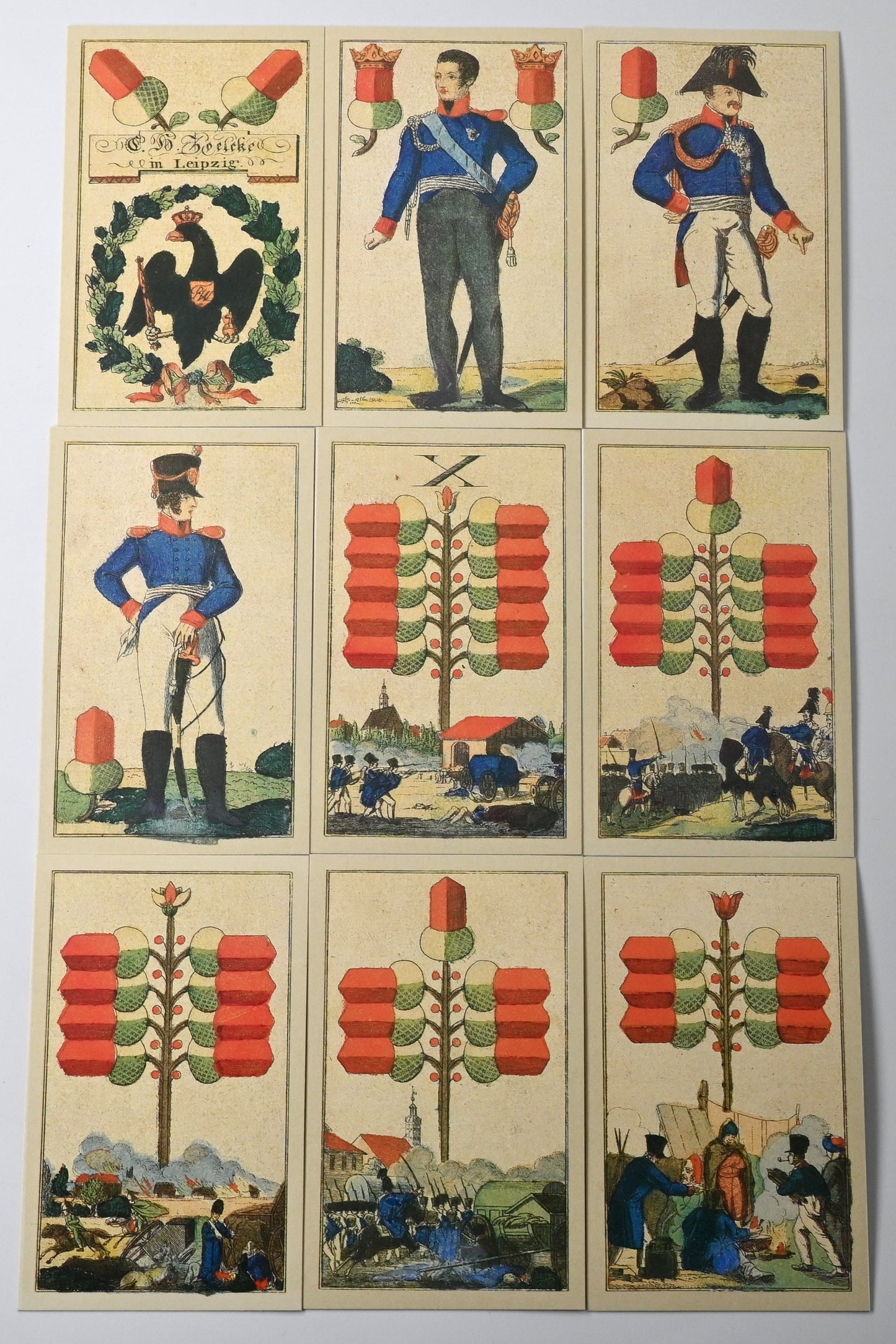 Kartenspiel, Tarock, Leipziger Völkerschlacht, Reprint nach C G Roessler, Buchbox, historische Edition, 1980er Jahre