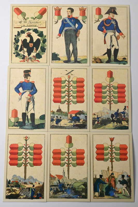 Kartenspiel, Tarock, Leipziger Völkerschlacht, Reprint nach C G Roessler, Buchbox, historische Edition, 1980er Jahre