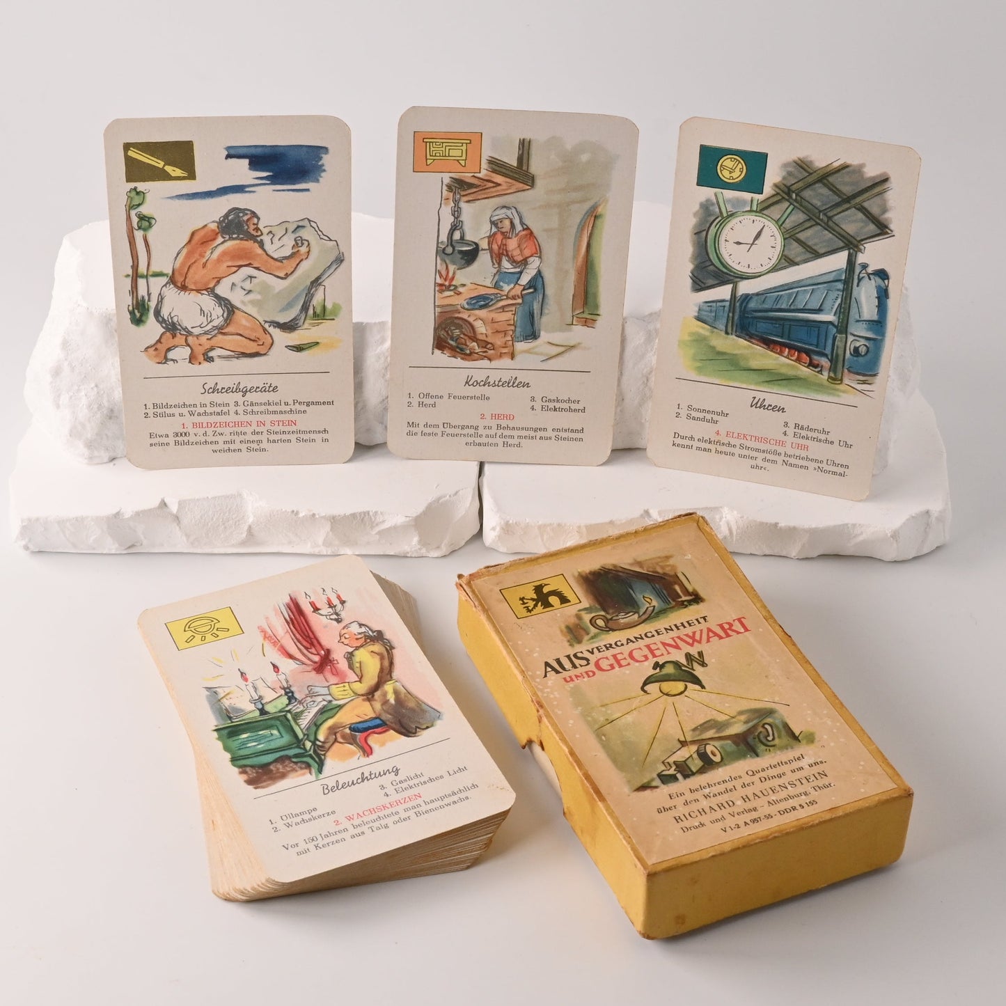 Quartett Kartenspiel, Richard Hauenstein Verlag DDR, Aus Vergangenheit und Gegenwart, pädagogisches Bildquartett, 1950er Jahre