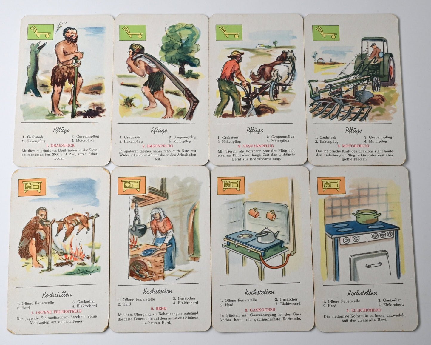 Quartett Kartenspiel, Richard Hauenstein Verlag DDR, Aus Vergangenheit und Gegenwart, pädagogisches Bildquartett, 1950er Jahre