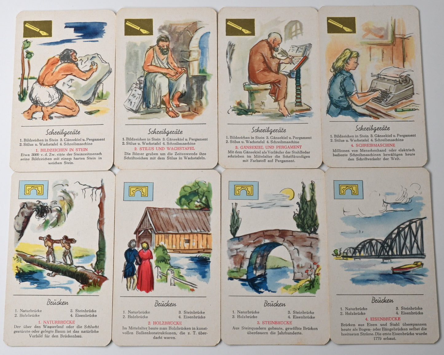 Quartett Kartenspiel, Richard Hauenstein Verlag DDR, Aus Vergangenheit und Gegenwart, pädagogisches Bildquartett, 1950er Jahre