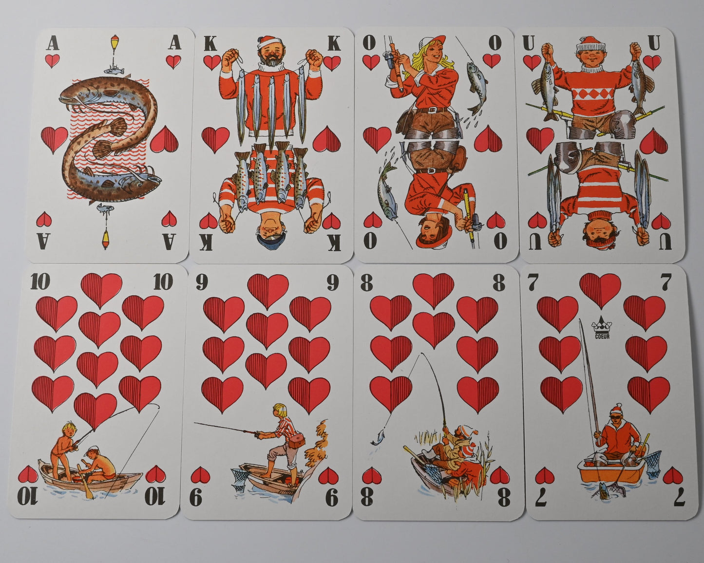 Skat deck DDR, VEB Altenburger Playing Cards, souvenir skat “angler” motif, German suited deck, 1980s
