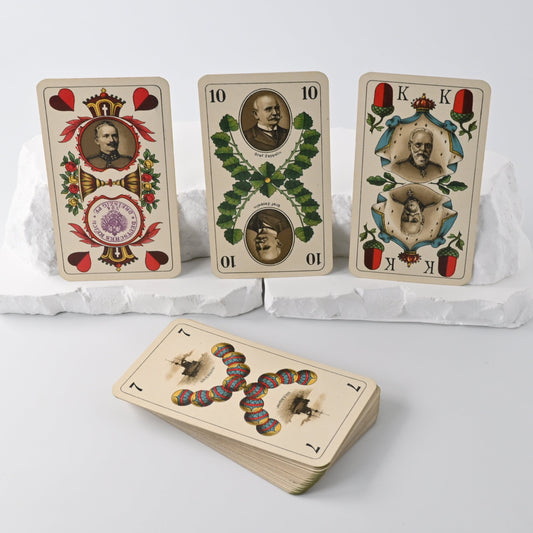 Deutsche Einheitskarte – Historisches Skatspiel mit deutschem Blatt, Vereinigte Stralsunder Spielkartenfabriken, Einzelstück, 1910er Jahre