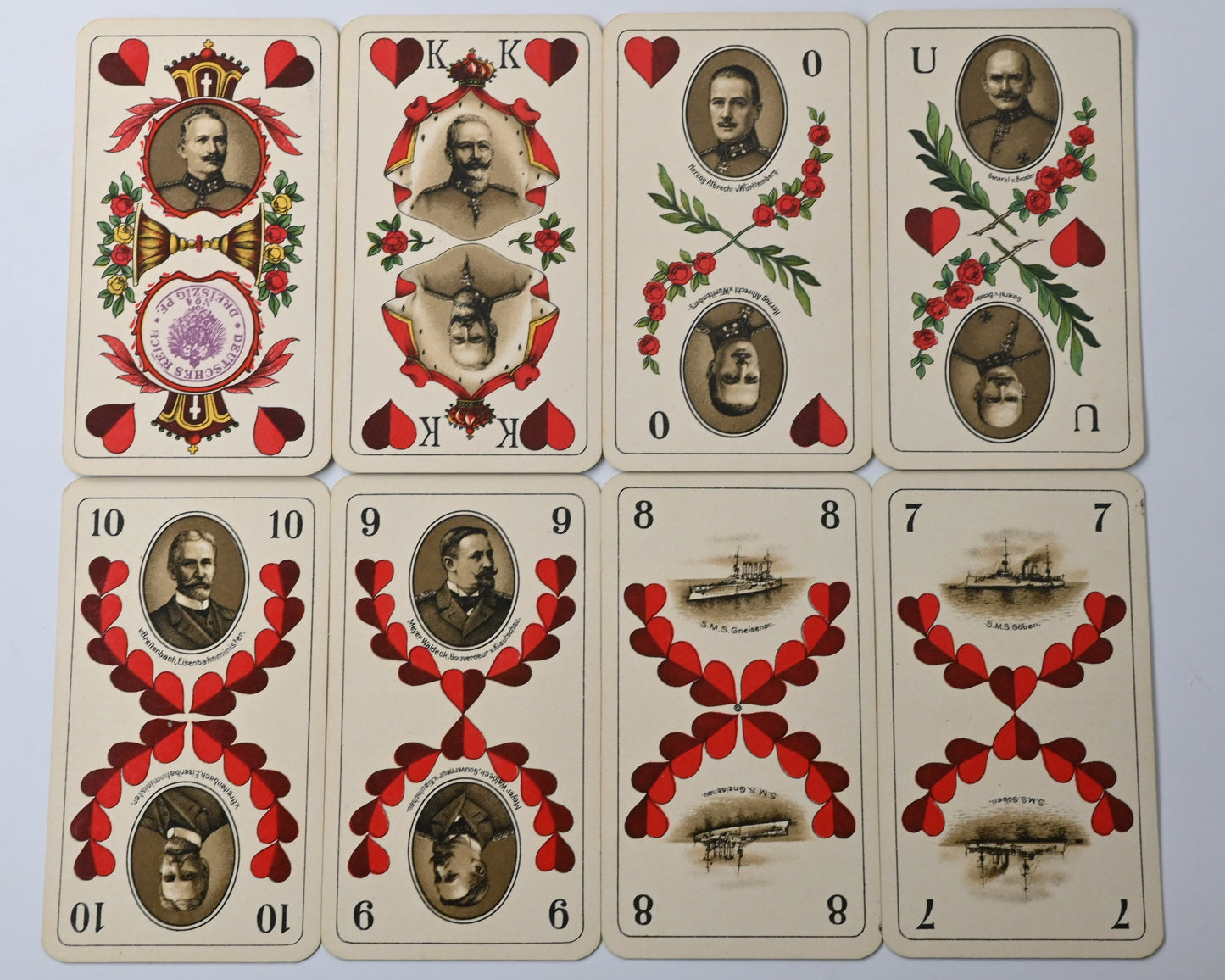 Deutsche Einheitskarte – Historisches Skatspiel mit deutschem Blatt, Vereinigte Stralsunder Spielkartenfabriken, Einzelstück, 1910er Jahre