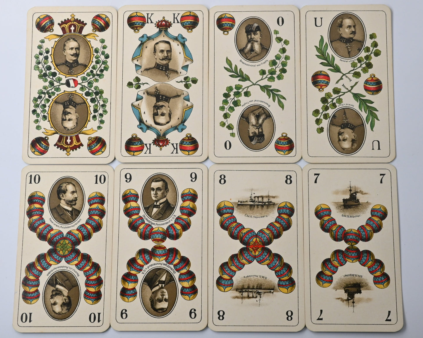 Deutsche Einheitskarte – Historisches Skatspiel mit deutschem Blatt, Vereinigte Stralsunder Spielkartenfabriken, Einzelstück, 1910er Jahre