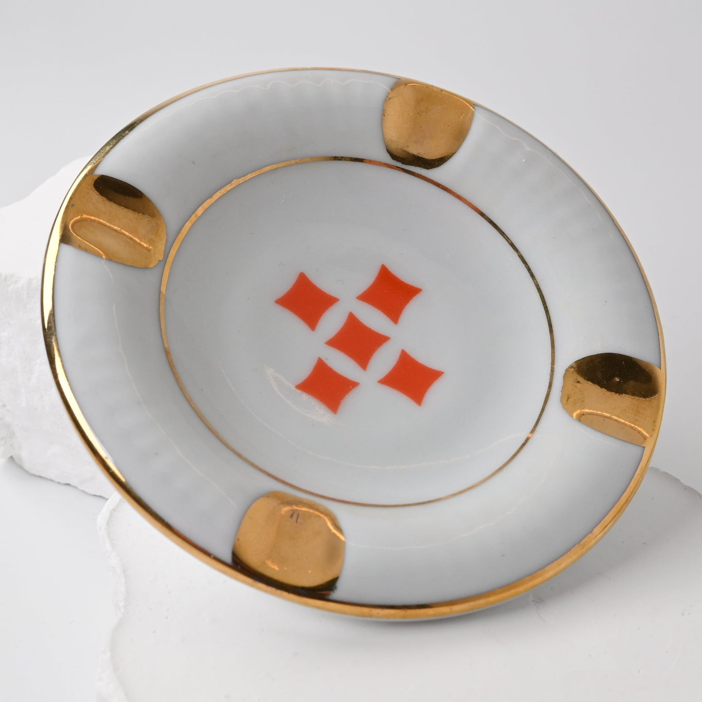 Keramik Aschenbecher Set mit Spielkartenmotiven, Mini Ascher für Poker, Bridge, Skat, Golddekor, Deutschland, Einzelstück, 1950er Jahre