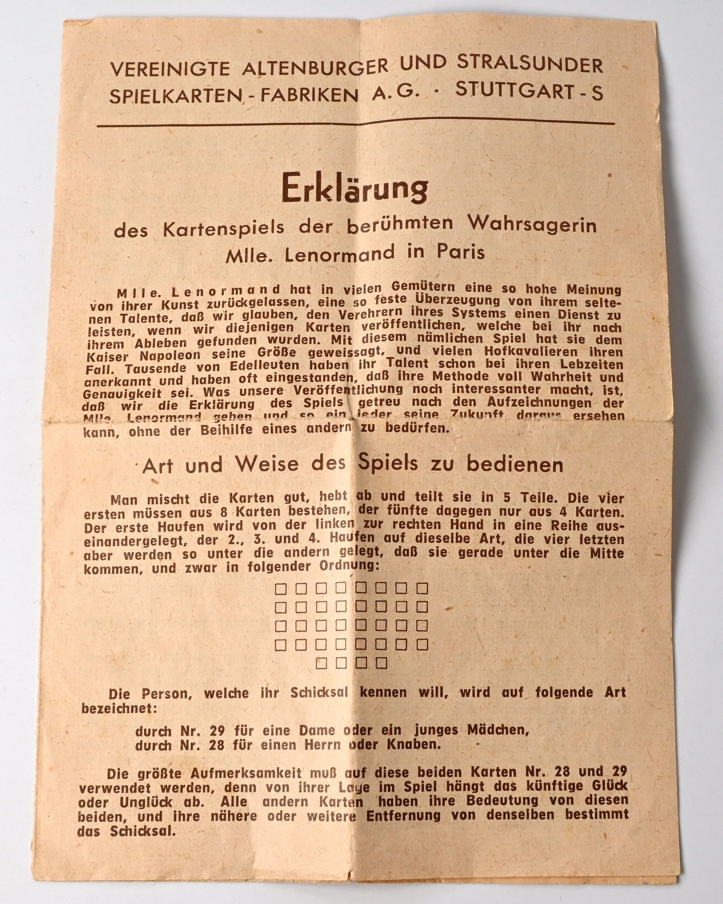 Lenormand Wahrsagekarten mit Versen, VASS Stuttgart-Süd, klassisches Orakel und Deutungsdeck, 36 Blatt, Einzelstück, 1950er Jahre
