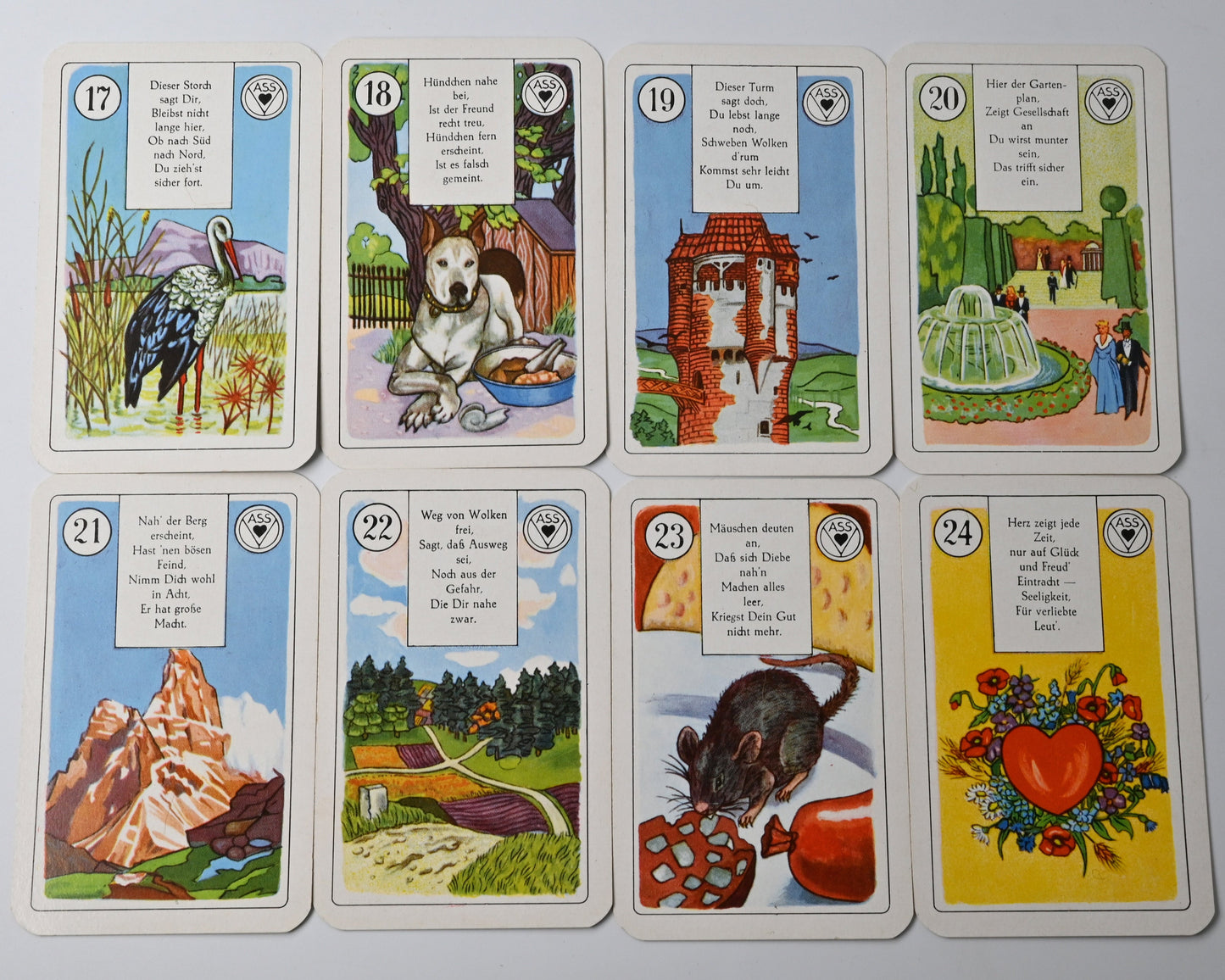 Lenormand Wahrsagekarten mit Versen, VASS Stuttgart-Süd, klassisches Orakel und Deutungsdeck, 36 Blatt, Einzelstück, 1950er Jahre
