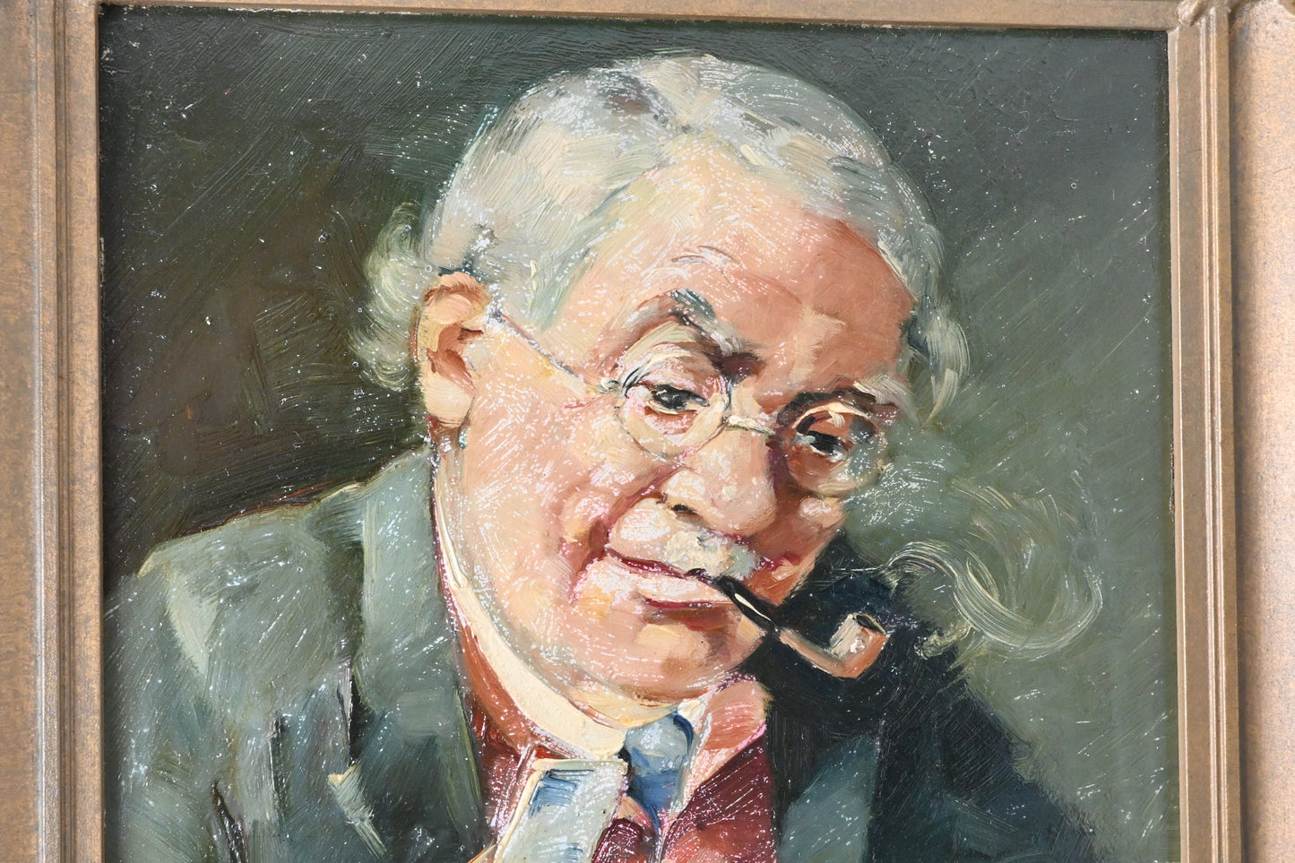 Antikes Ölgemälde „Beim Kartenspiel“ – signiert B. Schneider, deutsche Genremalerei im Prunkrahmen, 1920er Jahre