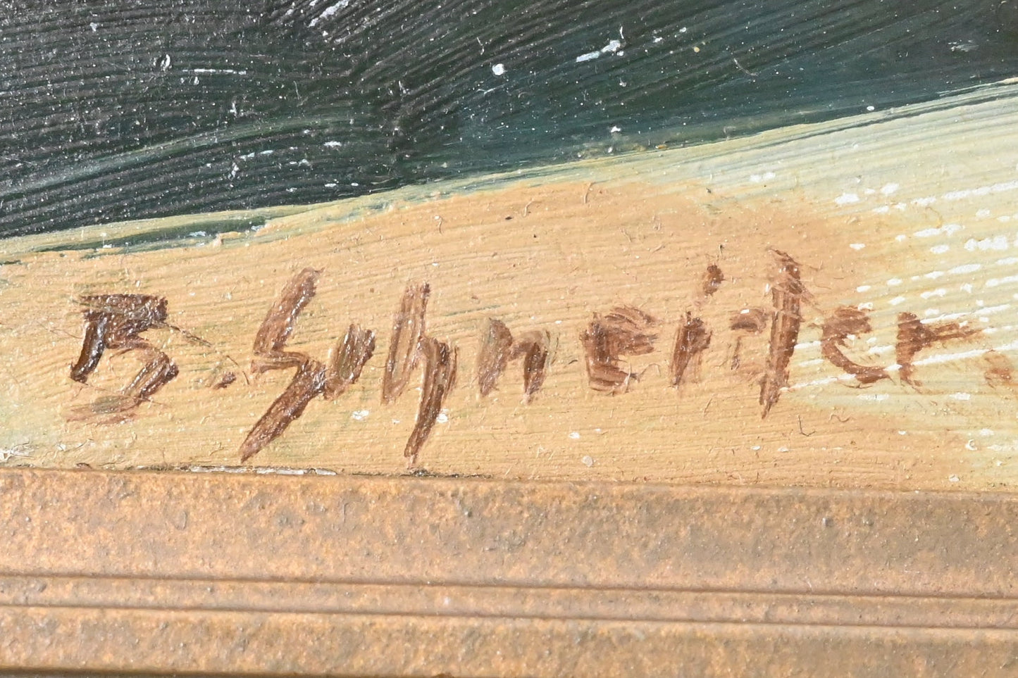 Antikes Ölgemälde „Beim Kartenspiel“ – signiert B. Schneider, deutsche Genremalerei im Prunkrahmen, 1920er Jahre