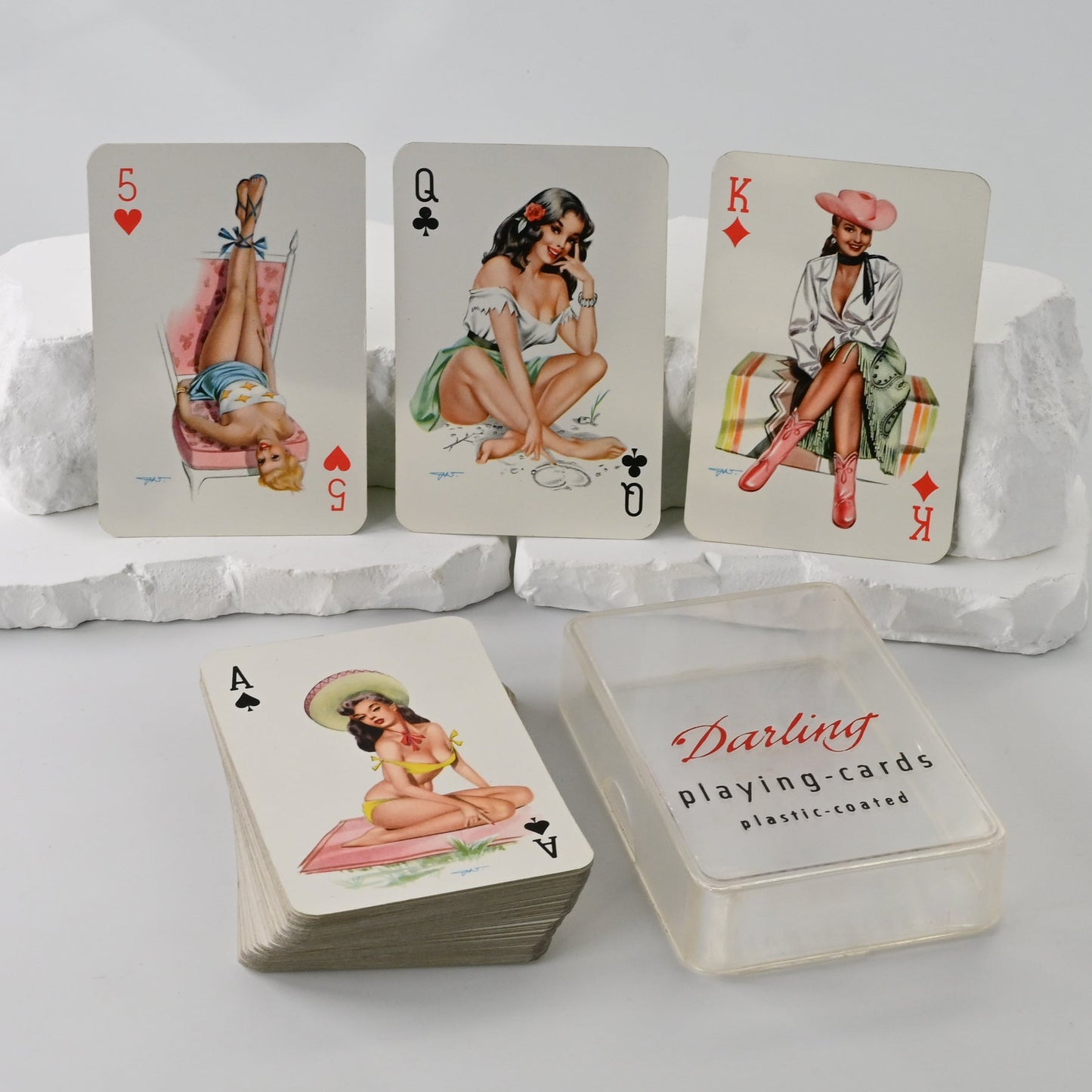 Bielefelder Playing Cards – Pin-Up “Baby Dolls / Sweetheart” Motif, Rommé, Poker, Bridge, Canasta Playing Cards, Vintage Collectible – 1970s