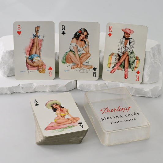 Bielefelder Spielkarten, Pin Up, Baby Dolls, Sweetheart Motiv, geeignet für Rommé, Poker, Bridge, Canasta, Poker, 1970er Jahre