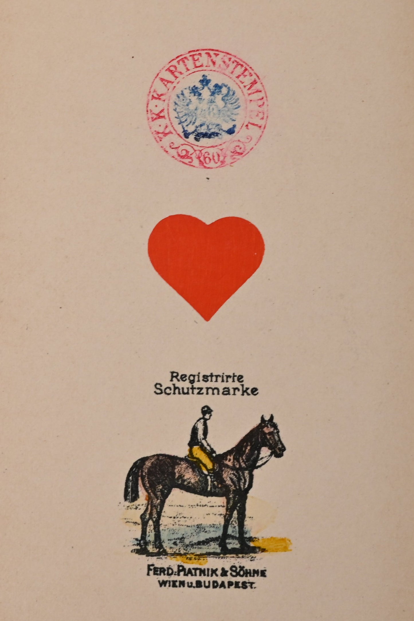 Tarockspiel – Ferdinand Piatnik & Söhne, Wien u. Budapest, 54 Blatt, k.u.k. Steuerstempel „60“, Metalltabakdose, Einzelstück – 1910er Jahre