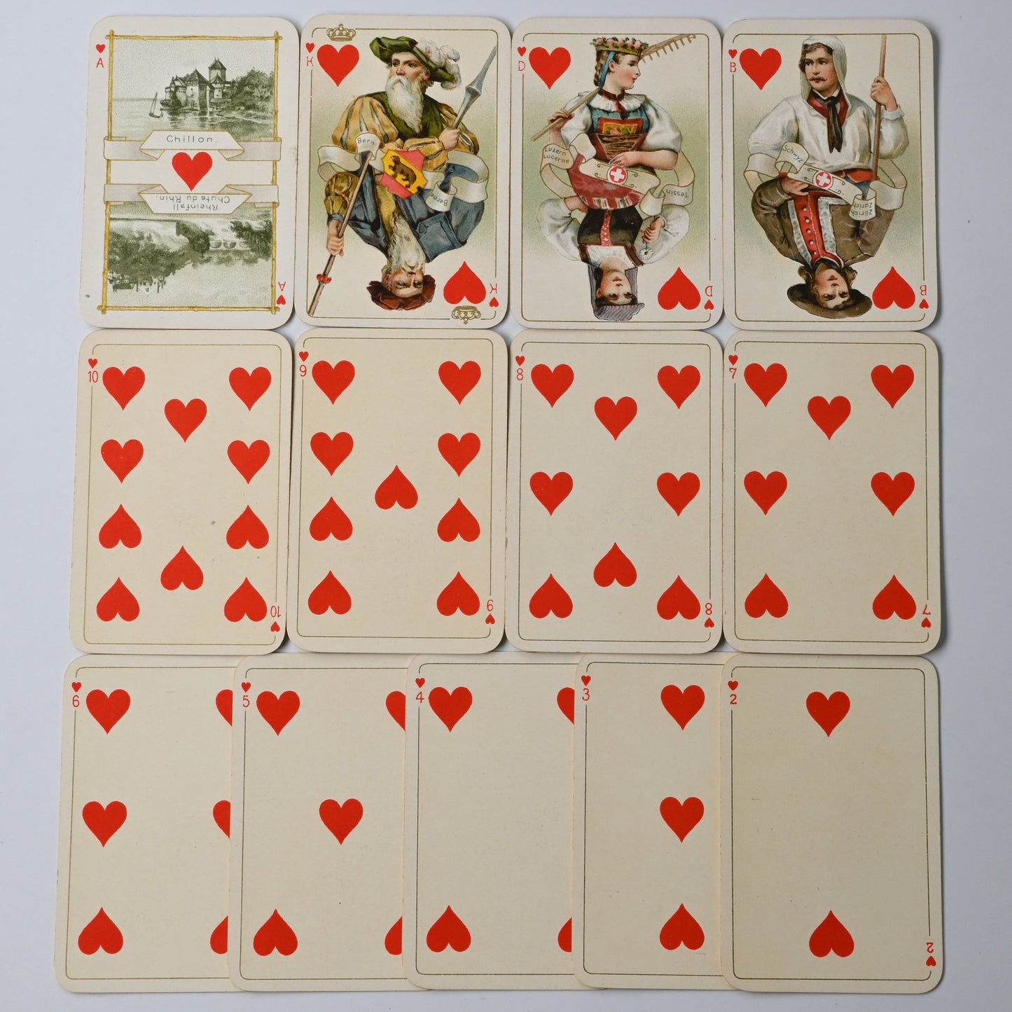 Patience Playing Cards – B. Dondorf, Patience No. 189 “Swiss Costumes”, with Original Booklet, Gilt Edges, One-of-a-Kind – 1900s