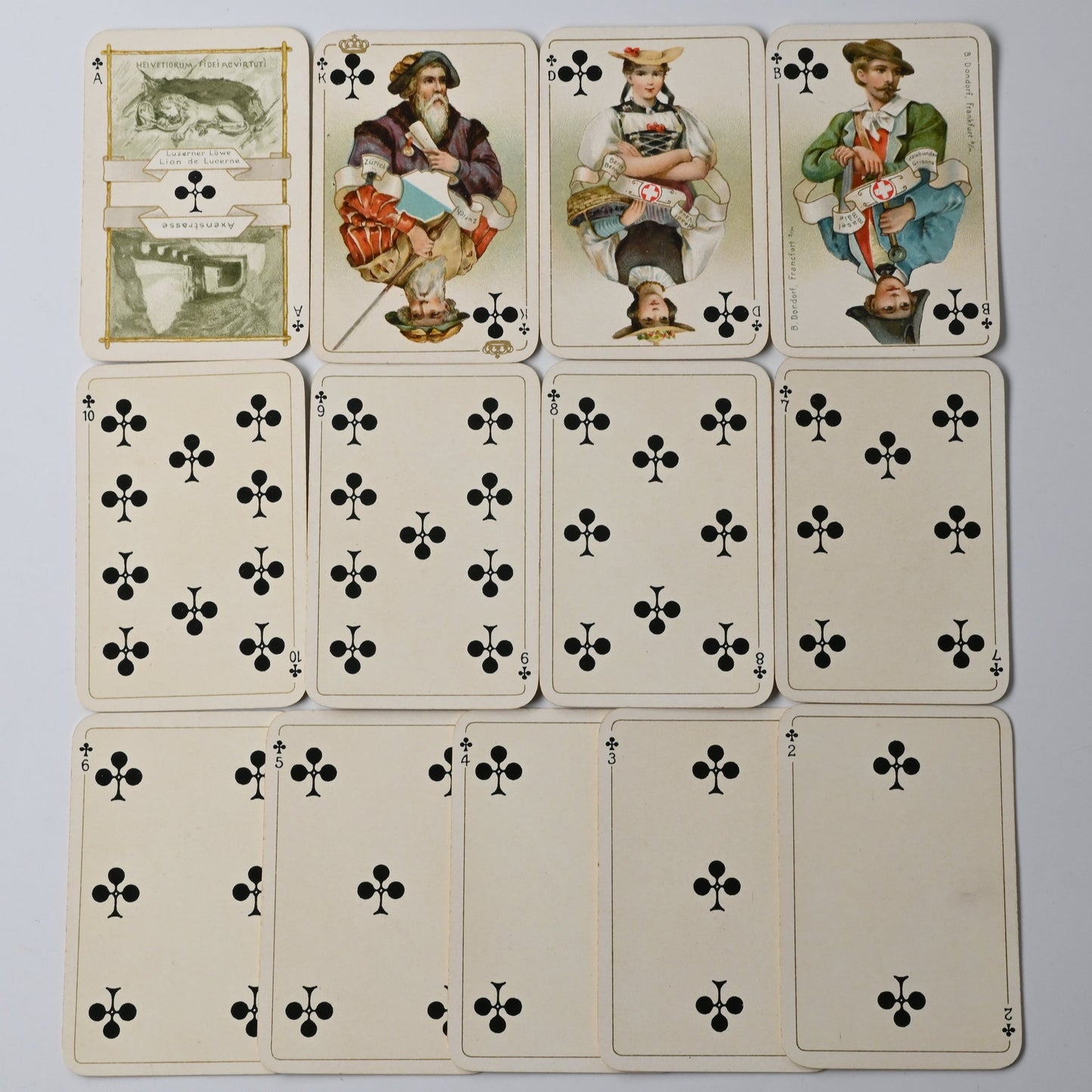 Patience Playing Cards – B. Dondorf, Patience No. 189 “Swiss Costumes”, with Original Booklet, Gilt Edges, One-of-a-Kind – 1900s
