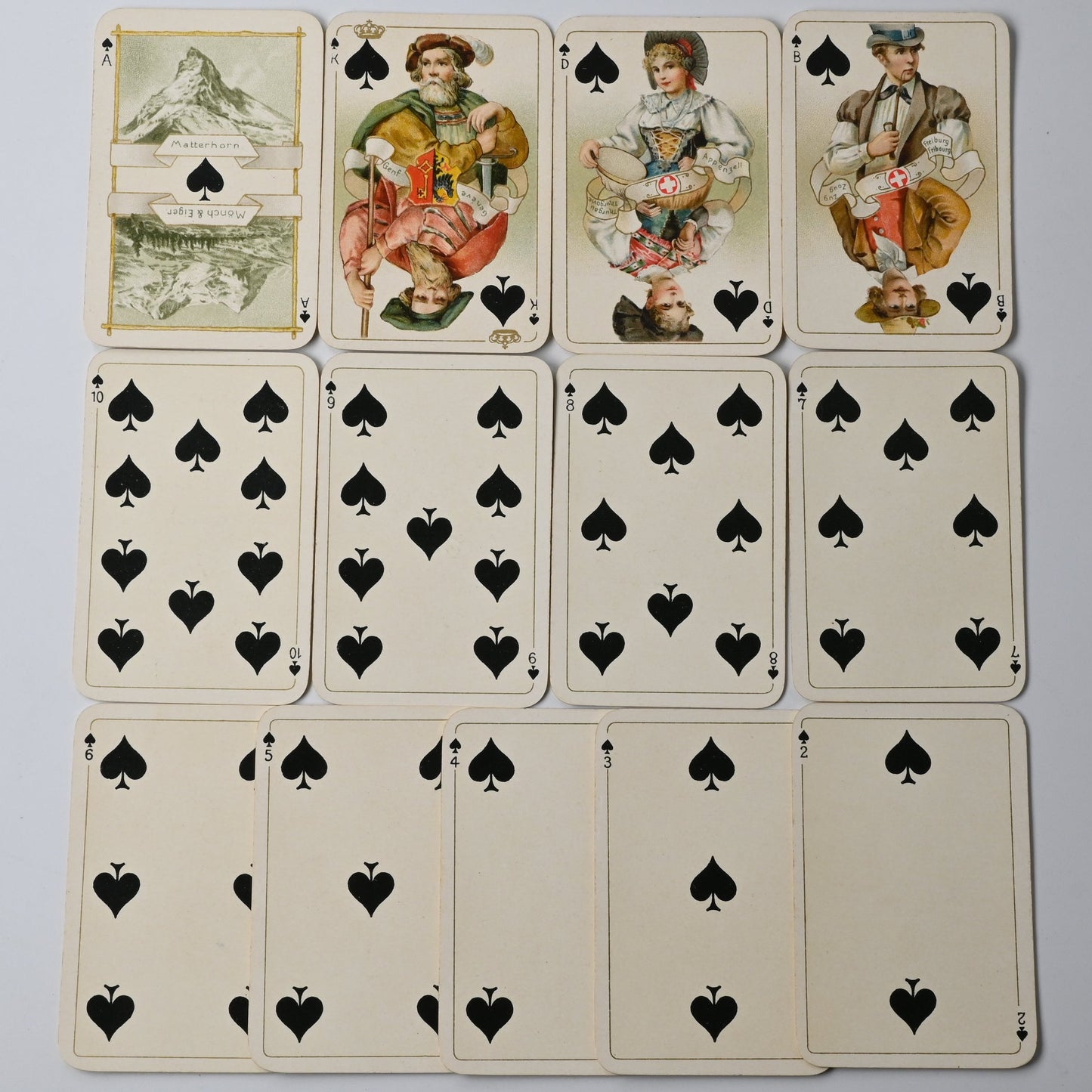 Patience Playing Cards – B. Dondorf, Patience No. 189 “Swiss Costumes”, with Original Booklet, Gilt Edges, One-of-a-Kind – 1900s