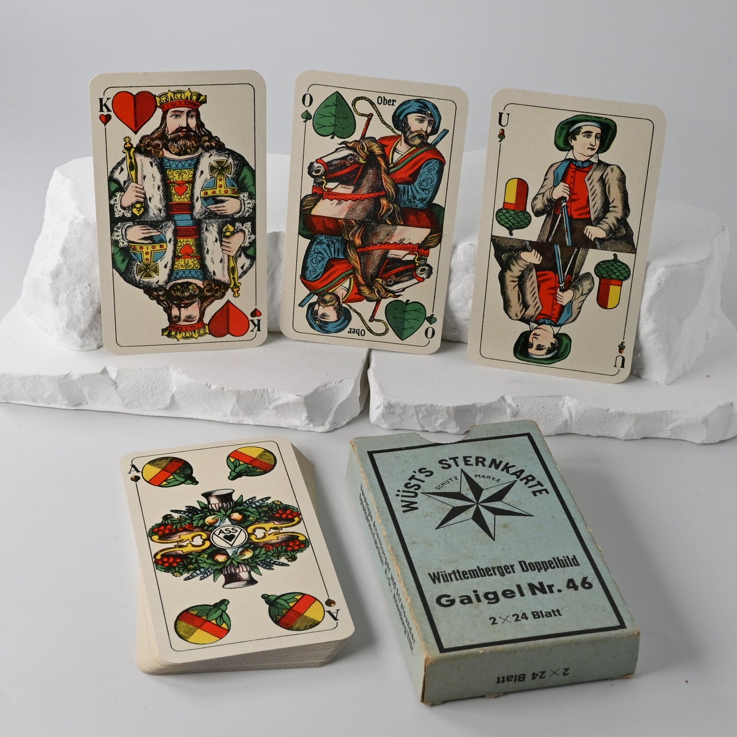 Gaigel, Binokel Spielkarten – Altenburger Spielkartenfabrik, württembergisches Doppelbild, Einzelstück, 1920er Jahre