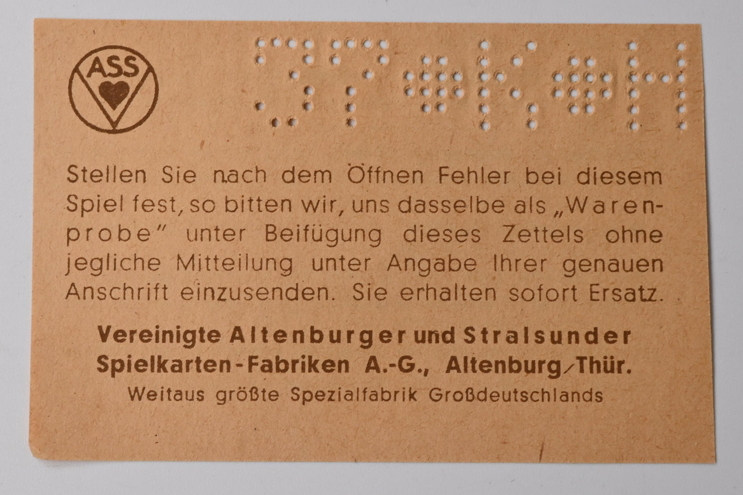 Gaigel, Binokel Spielkarten – Altenburger Spielkartenfabrik, württembergisches Doppelbild, Einzelstück, 1920er Jahre