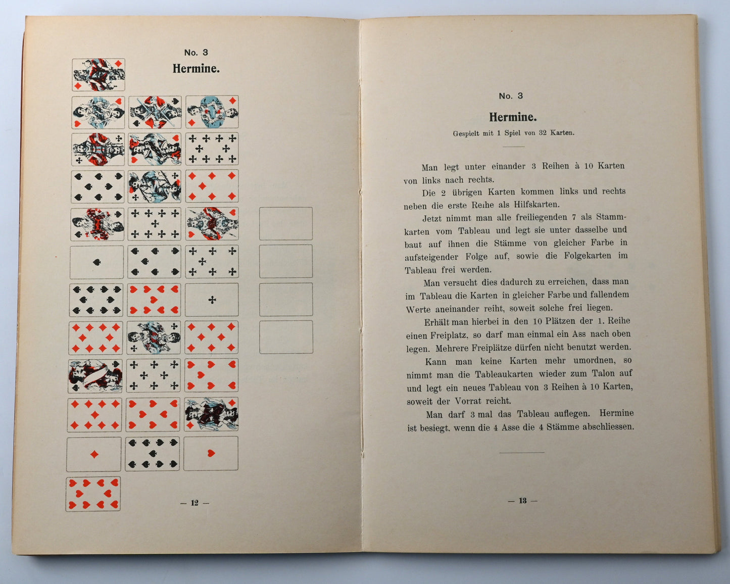 Patience Buch – Spielregeln und Anleitungen für Patiencen, illustrierter Ratgeber, Einzelstück, 1910er Jahre