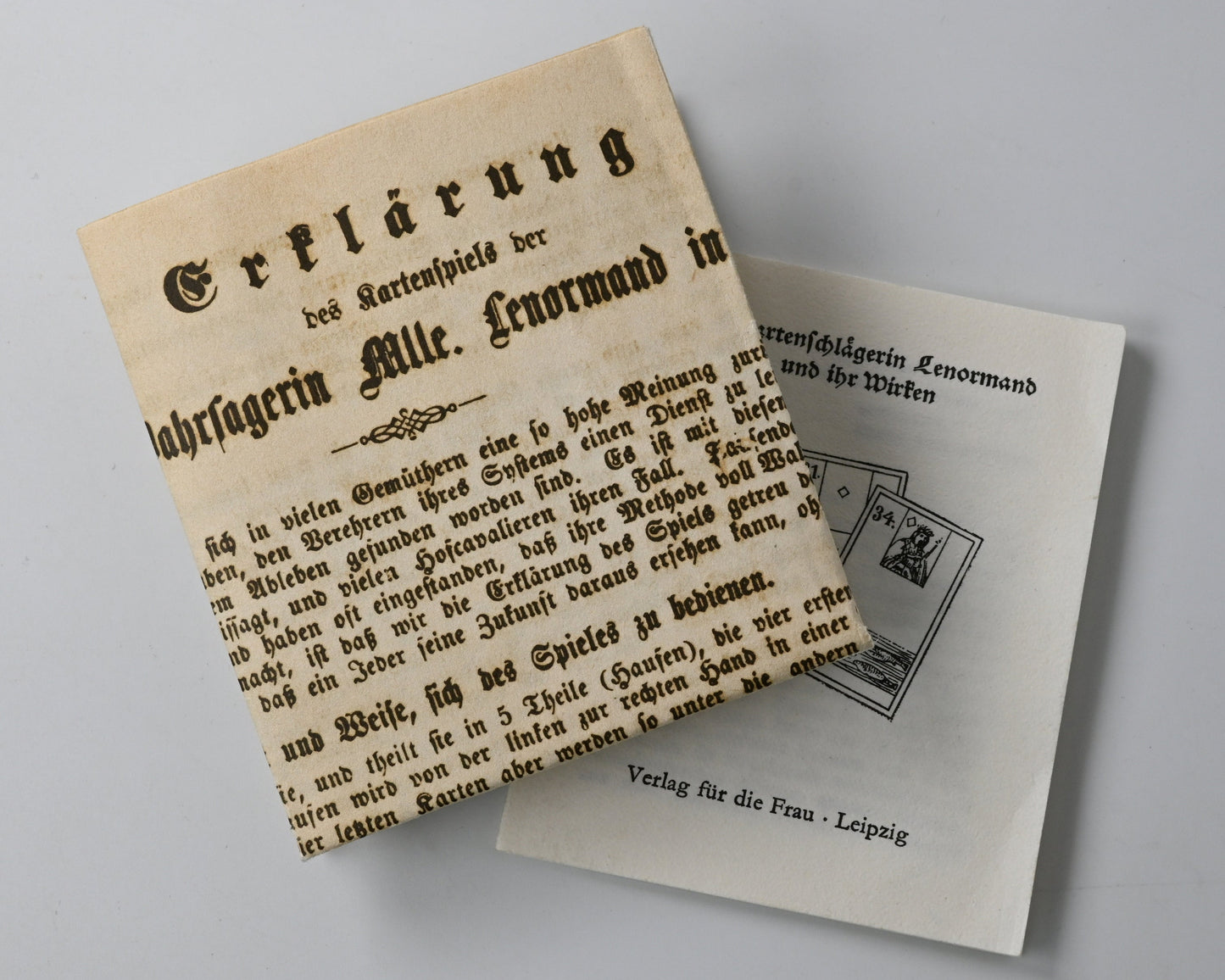 Lenormand Kartenspiel – Mlle Lenormand Wahrsagekarten, 36 Karten komplett, Holzbox, Reprint 1982 – 1980er Jahre