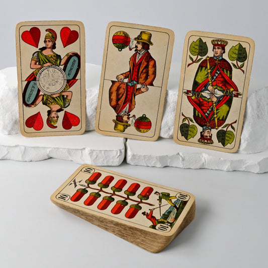 Skatspiel F.X. Schmid München, preußisches Doppelbild, deutsches Blatt, IREKS Reklamerückseite, Steuerstempel Nr. 51 – 1920er Jahre