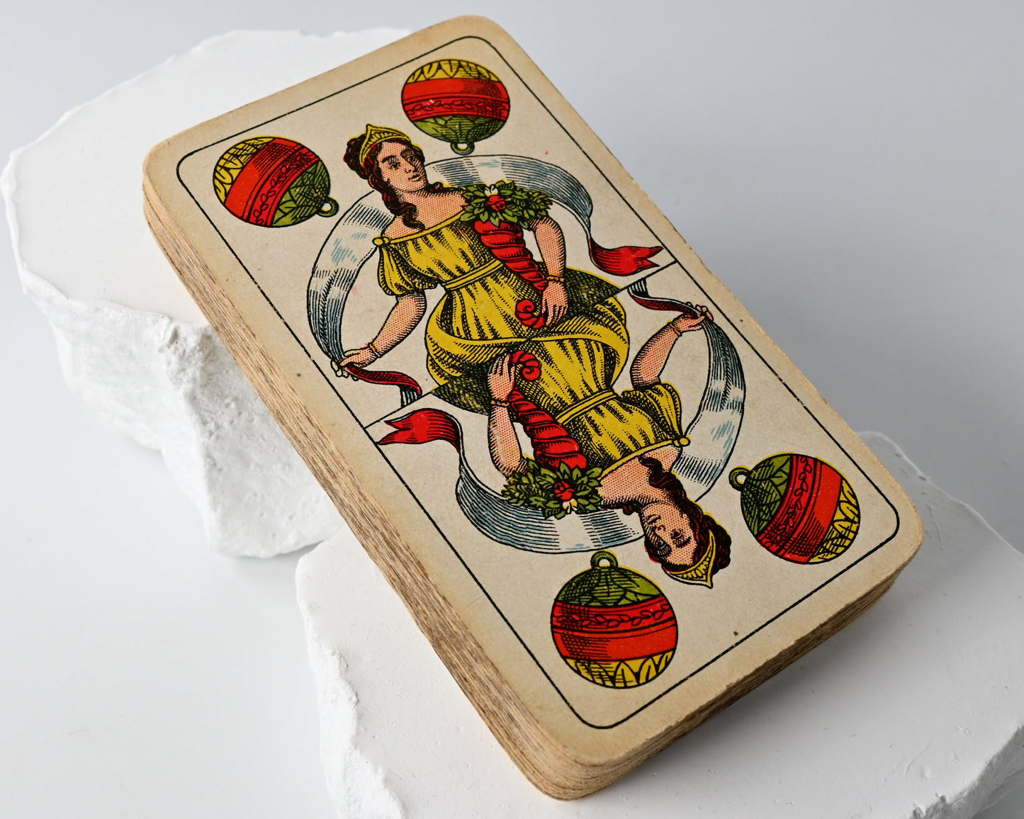 Skat deck by F.X. Schmid Munich, Prussian double-ended pattern, German-suited cards, IREKS advertising back, tax stamp No. 51 – 1920s