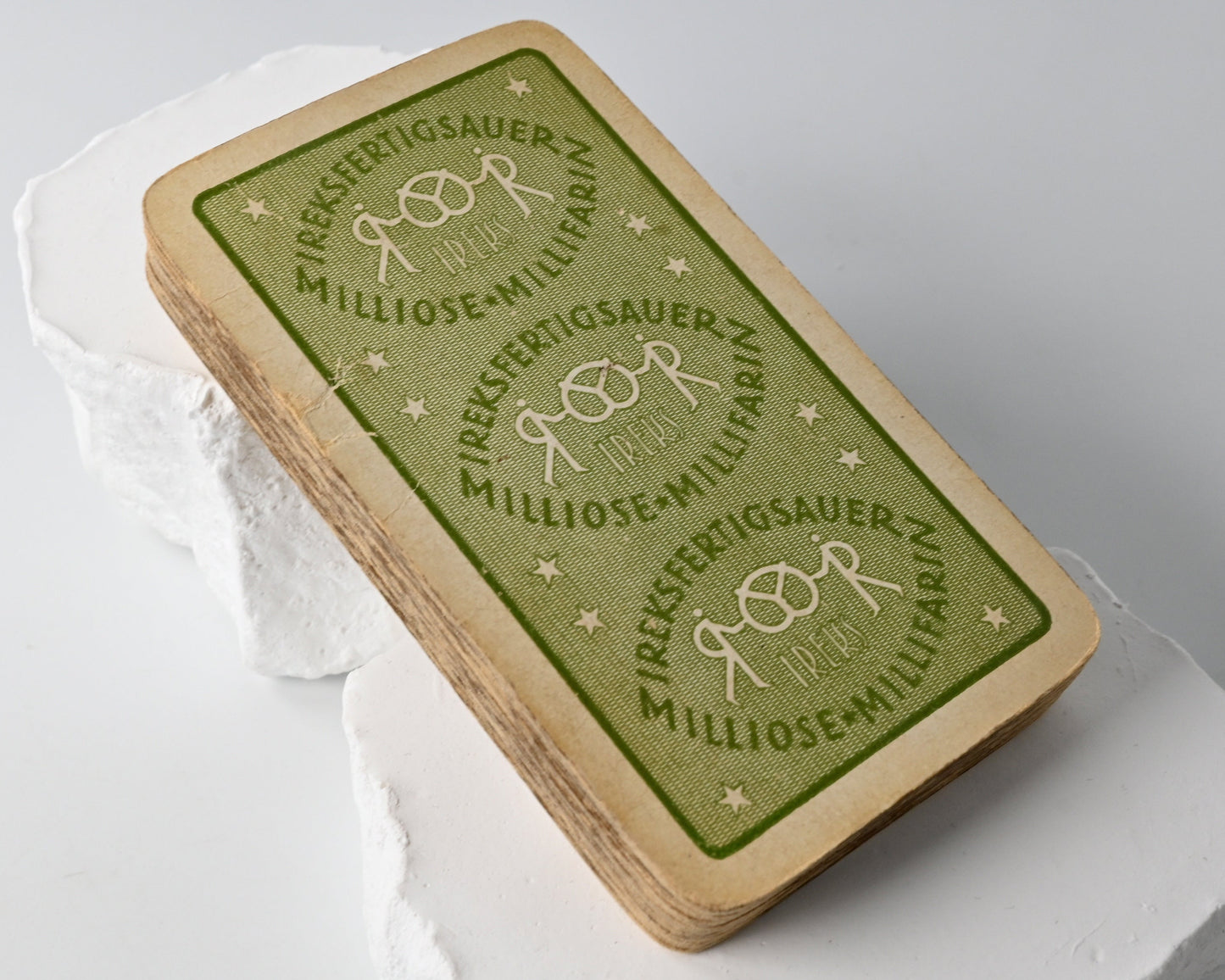 Skat deck by F.X. Schmid Munich, Prussian double-ended pattern, German-suited cards, IREKS advertising back, tax stamp No. 51 – 1920s