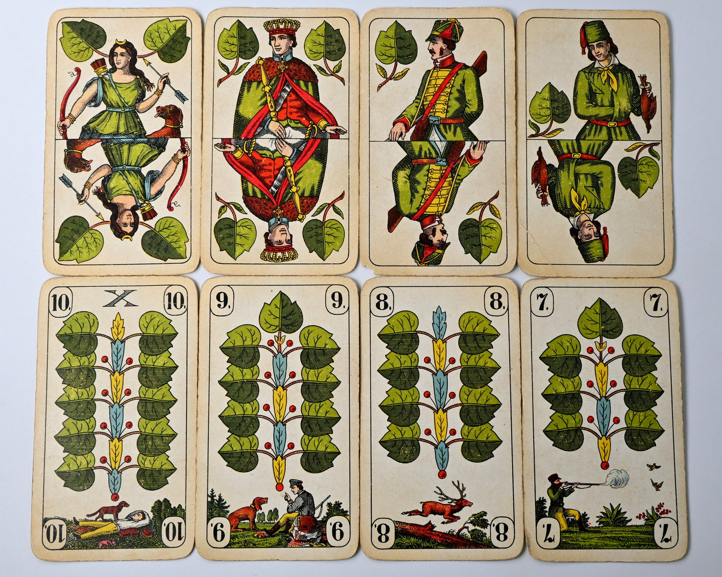 Skat deck by F.X. Schmid Munich, Prussian double-ended pattern, German-suited cards, IREKS advertising back, tax stamp No. 51 – 1920s