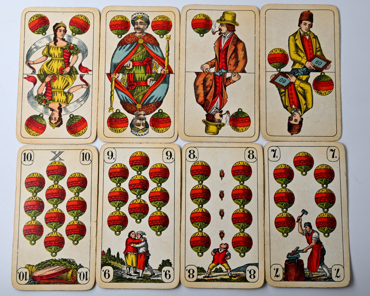 Skat deck by F.X. Schmid Munich, Prussian double-ended pattern, German-suited cards, IREKS advertising back, tax stamp No. 51 – 1920s