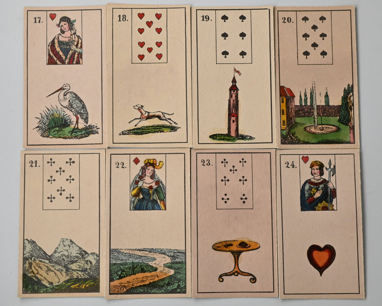 Lenormand Kartenspiel – Mlle Lenormand Wahrsagekarten, 36 Karten komplett, Holzbox, Reprint 1982 – 1980er Jahre