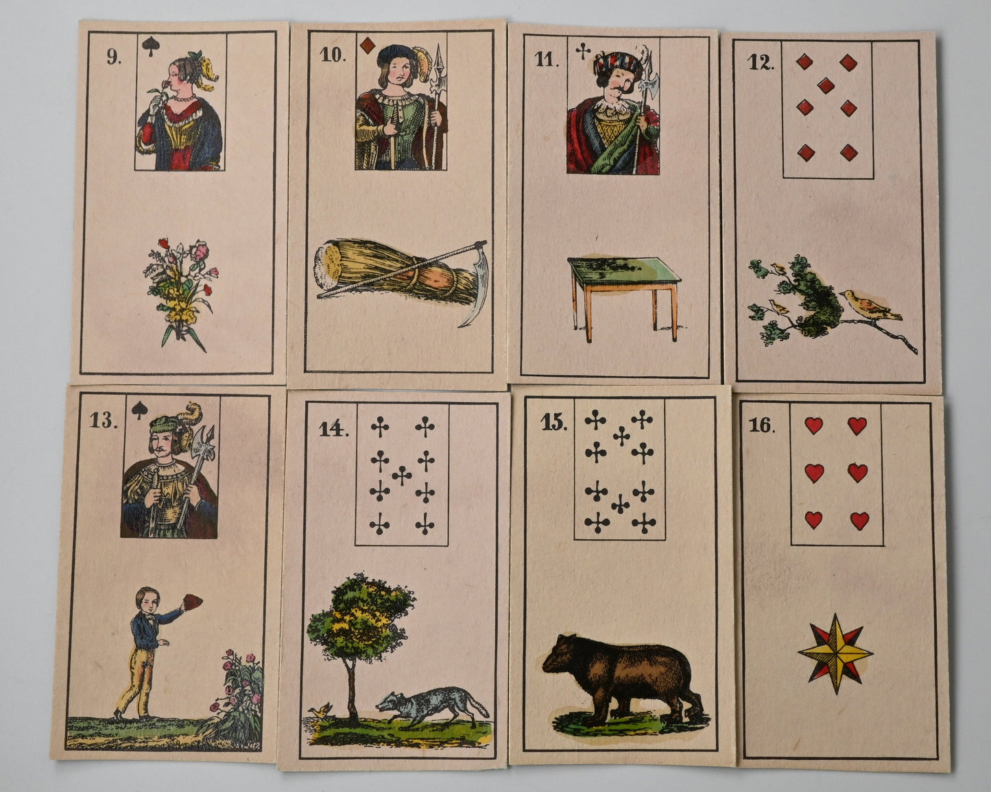 Lenormand Kartenspiel – Mlle Lenormand Wahrsagekarten, 36 Karten komplett, Holzbox, Reprint 1982 – 1980er Jahre