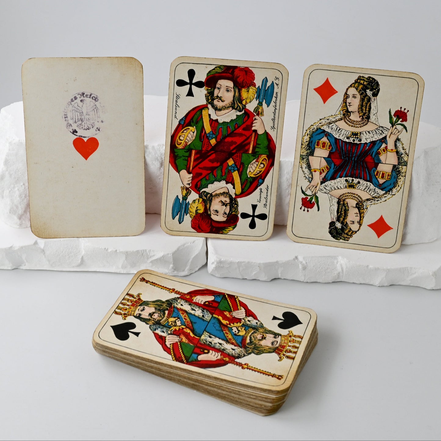 Skat Game with Gold Edges, Vereinigte Stralsunder Spielkartenfabriken, French-Suited Deck, Imperial Tax Stamp, Unique Piece, 1890s