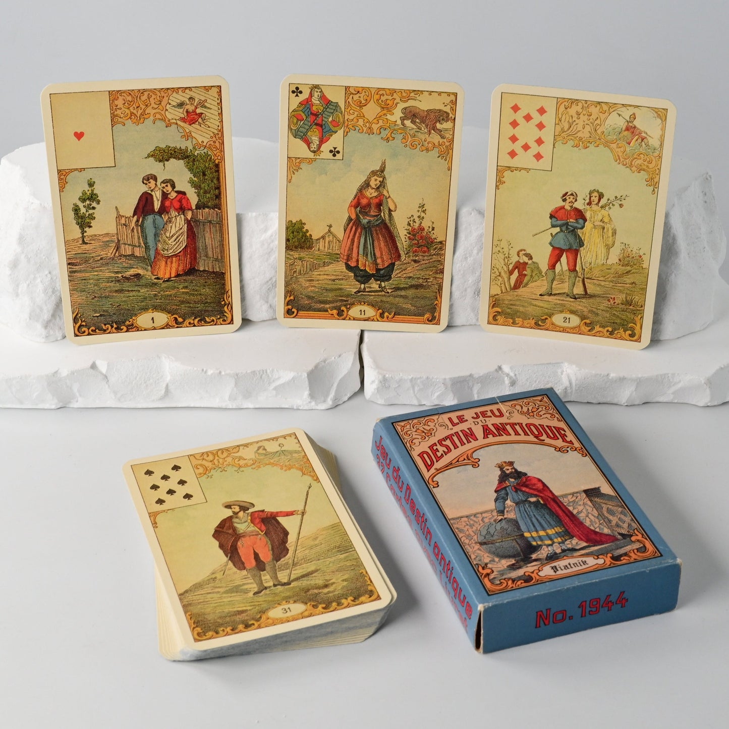 Piatnik Aufschlagkarten, Le Jeu du Destin Antique, Wahrsagekarten mit Begleitheft, Einzelstück, 1980er Jahre